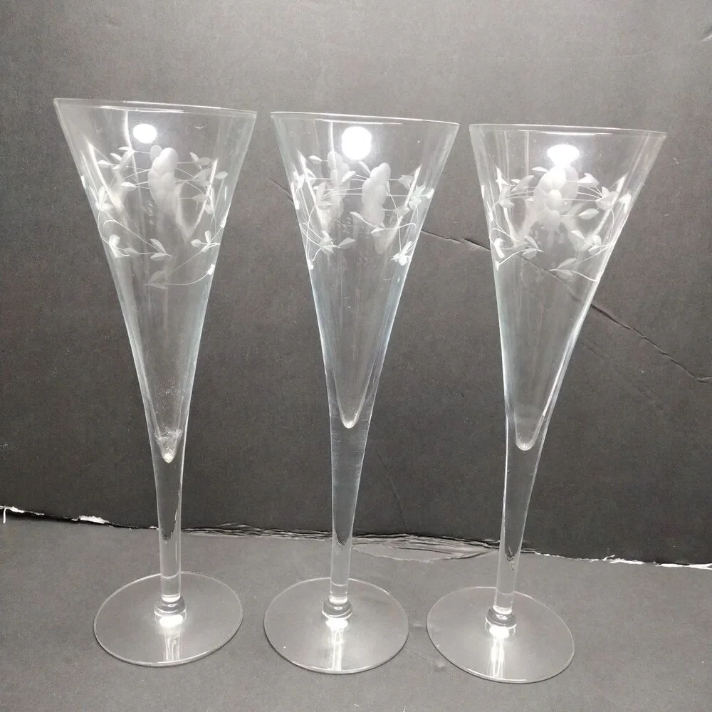 Princess House Set Of (3) Crystal Champagne Glasses/ Flutes Glasses Heritage